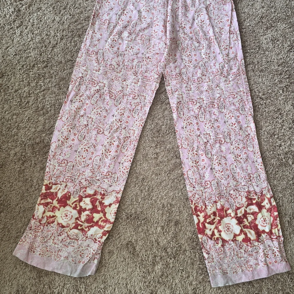 ZARA Linen Blend Paisley Floral Printed Pull On Wide Leg Trousers Size L